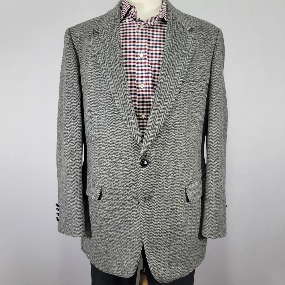 Joe Namath Men's‎ Tweed Sport Coat Blazer Two Button Gray Herringbone Wool 46L